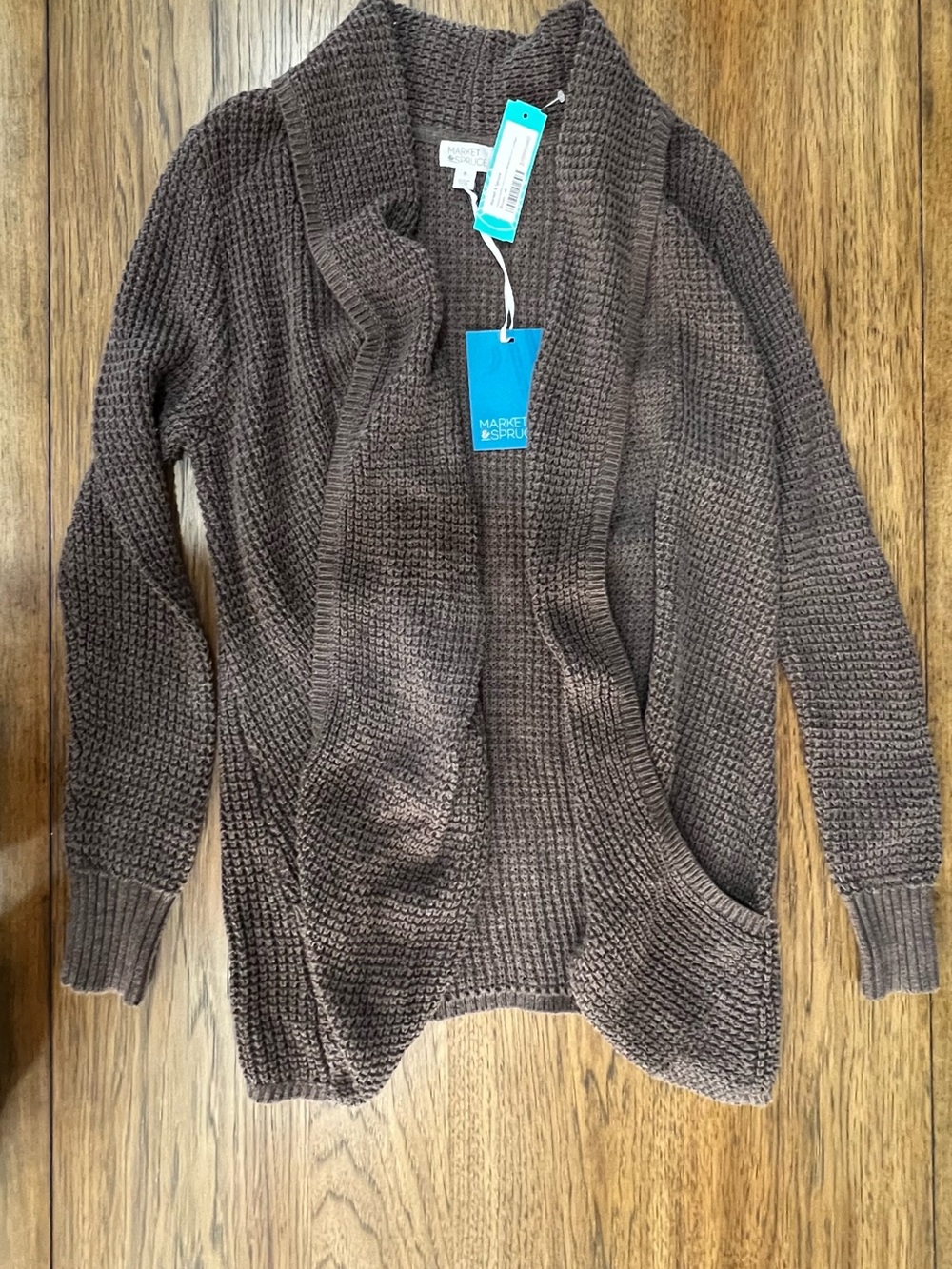 Market & Spruce Chocolate Brown Waffle Knit Open-Front Cardigan